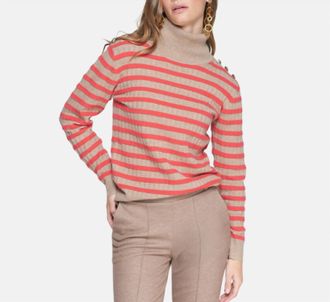 Vilagallo Stripe Turtleneck Sweater In Beige/red