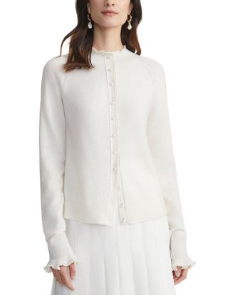 Lafayette 148 New York Hand-Beaded Pearlescent Trim Cardigan