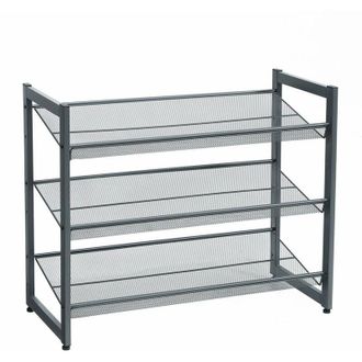 Songmics Scarpiera di Rete Metallica a 3 Piani, Ripiani Regolabili Piani o Inclinati, Mobile Portaoggetti Impilabile per lIngresso, 74 x 31 x 62.8cm, Grigio