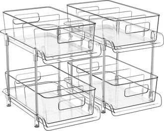 No Brand Organizador De Ba&ntilde;o De 2 Niveles Con Separadores, Base Transparente Y Organizador Extra&iacute;ble Para Cocina Y Despensa