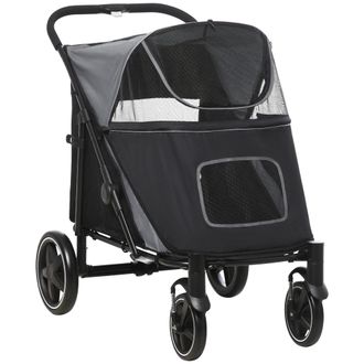 OEM Cochecito Plegable Para Perros Carrito De Mascotas Con Ventanas De Malla Correas De Seguridad 112x65x100 Cm Gris Y Negro