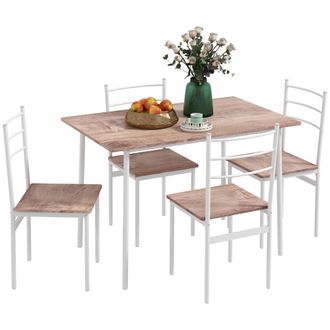 HOMCOM Homcom - Conjunto De Comedor 5 Piezas Juego De 1 Mesa Y 4 Sillas Con Pies Acero Para Cocina Restaurante 110x70x75 Cm
