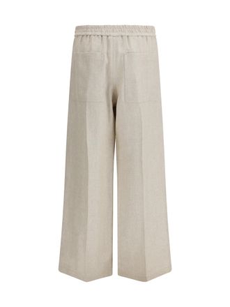 Brunello Cucinelli Womens Elasticated-Waistband Pants Beige-Panama Linen; Cotton Beige/panama Trousers