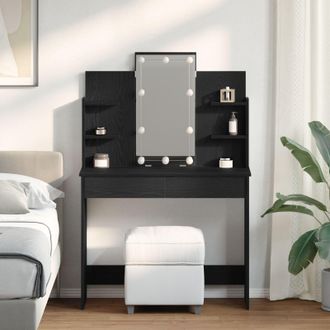Berkfield Home Dressing Table with LED Lights Black Oak 96x40x142 cm | Size: 96 x 40 x 142 cm