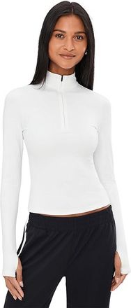 SPLITS59 Stevie Active Rib Half Zip Waist Length Womens Clothing White : LG, Polyester/Spandex