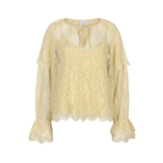 Dante6 Boho gedetailleerde kanten top in Limoncello - Dames - Blouses & Shirts - Geel - Maat: XS Leer