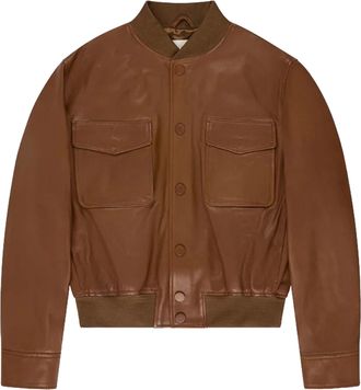 Montedoro Red Brown Cropped Smooth Leather Bomber Jacket