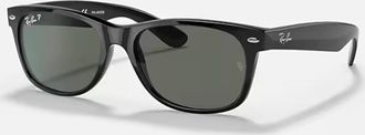 Ray-Ban Mens New Wayfarer Classic Rb2132F 901/58 Sunglasses In Polished Black/g-15 Green