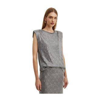 Liu Jo Top met pailletten - Dames - Blouses & Shirts - Grijs - Maat: M Katoen