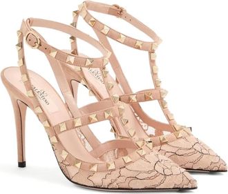 Valentino Garavani 100 mm Rockstud pumps met bandje - Beige