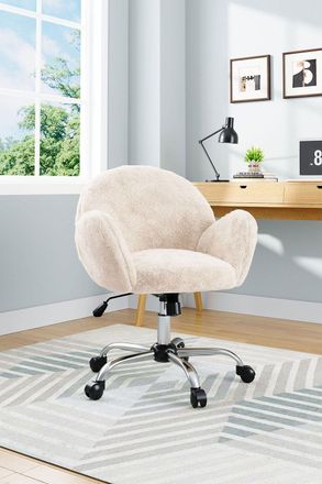 H&O Direct Comfy Plush Swivel Office Chair Adjustable Height in White