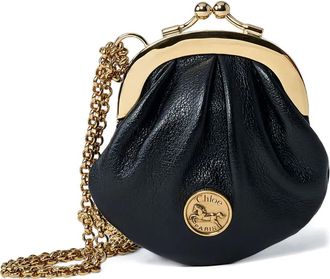 Chlo&eacute; chain logo leather clutch bag - Black