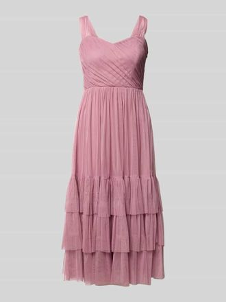 Lace & Beads Knielanges Cocktailkleid im Stufen-Look in Flieder, Gr&ouml;&szlig;e XXL