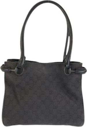 Gucci Pre-owned GG Canvas Leather Tote Bag - Dames - Vintage Handtas - Zwart - ONE Size - Leer - Vintage