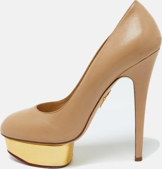 Charlotte Olympia Beige Leather Dolly Platform Pumps