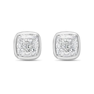 Diana M. Jewels 14KT WHITE GOLD LAB GROWN CUSHION CUT STUDS IN A BEZEL SETTING WEIGHING 1.00 CTS TW