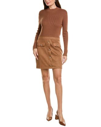 Ellen Tracy Vegan Suede Mix Media Dress