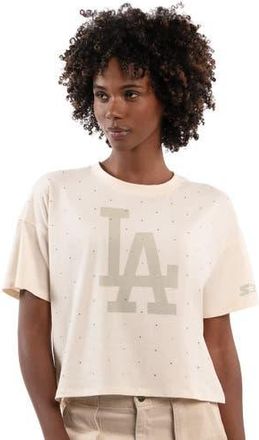 Starter Womens Starter Cream Los Angeles Dodgers Rhinestone Sprinkle Boxy Cropped T-Shirt at Nordstrom, Size Xx-Large