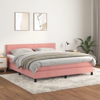vidaXL Cama Box Spring Con Colch&oacute;n Terciopelo Rosa 160x200 Cm Vidaxl