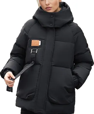 Generic Women Jackets On Womens Rain Jacket with Hood Winter Fashion Solid Color Detachable Hooded Thickened Down Coat with Double Large Pockets for Women Hoo