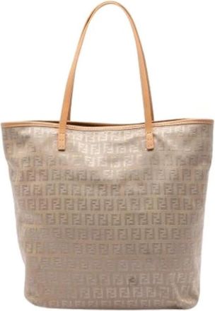Fendi Pre-owned Canvas Tote Bag - Dames - Vintage Shopper - Beige - ONE Size - Leer - Vintage