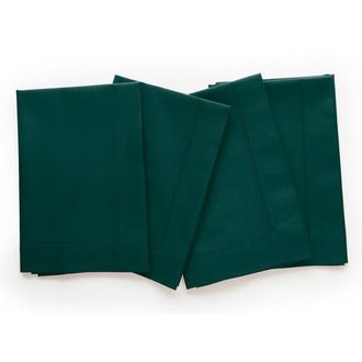 Solino Home Cotton Linen Hemstitch Dinner Napkins Set of 4, 20 x 20 Inch for Dining Table, Holiday and Everyday Table Decor in Dark Green at