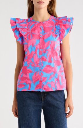 Sugarlips Sammi Print Ruffle Top in Pink-Blue at Nordstrom, Size X-Small