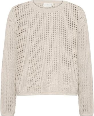 Kaffe Grijze Veer Gehaakte Trui Gebreid - Dames - Ronde hals truien - Grijs - XL - Katoen - Truien & Vesten