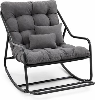 STILVORA Silla Mecedora De Descanso Con Coj&iacute;n Grueso Balanceo Ajustable Estructura Estable De Acero Gris 75 X 116 X 82 Cm