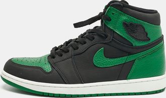 Air Jordan s Green/black Leather Jordan 1 Retro High Pine Green Black Sneakers