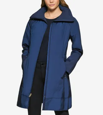 Cole Haan Womens Packable Travel Rain Jacket - Blue Size Medium
