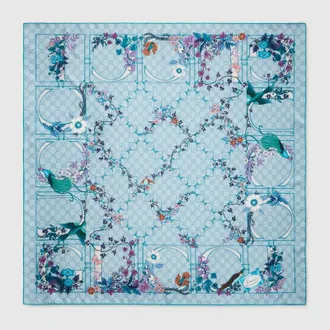 Gucci Printed Silk Twill Carr&eacute;, Blue