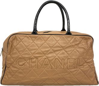 Chanel Black Brown Grained Calfskin Boston Bag (Pre-Owned)