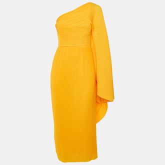 Solace London Yellow Crepe Drape Shoulder Lila Midi Dress