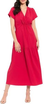 London Times Short Sleeve Twisted Empire Waist Maxi Dress in Cerise at Nordstrom Rack, Size X-Large