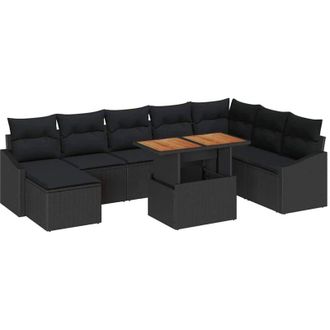 vidaXL Garden Sofa Set with Storage 9 pcs Black Poly rattan vidaXL
