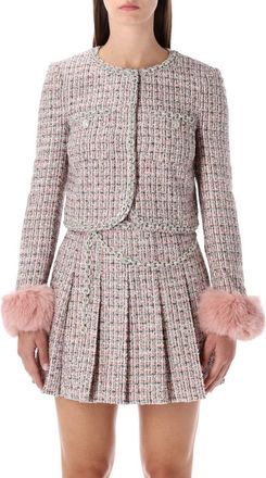 Self Portrait Bouclé Jacket With Faux Fur Cuffs