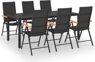 vidaXL Juego De Comedor Para Jard&iacute;n 7 Piezas Negro Y Marr&oacute;n Vidaxl
