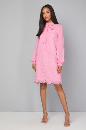 Wallis Womens Lace Tie Neck Shift Dress - Pink Polyamide - Size 18 UK