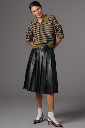English Factory Faux Leather Pleated Midi Skirt