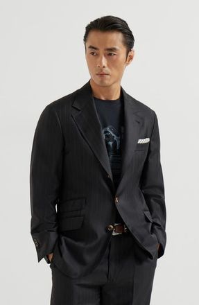 Brunello Cucinelli Chalk stripe unconstructed Cavallo blazer in Black at Nordstrom, Size 46 It
