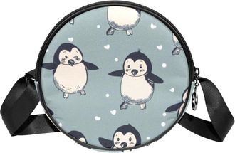Generic Circle Crossbody Bag for Women, Cute Penguin Small Sling Bag Daypack with Zipper Adjustable Shoulder Straps Casual Ladies Girls Round Purse