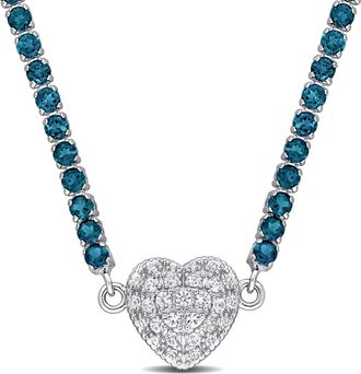 Mimi & Max 12 7/8ct TGW Peridot Created White Sapphire Heart Necklace Sterling Silver