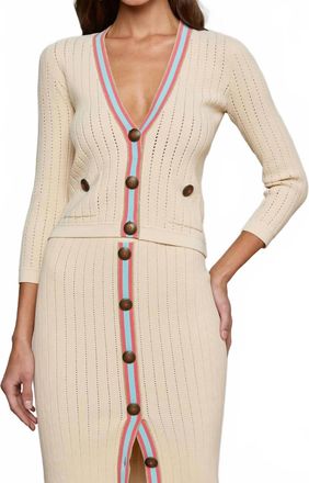 L'agence Irvin Pointelle Knit Cardigan In Ecru/coral/pale Blue