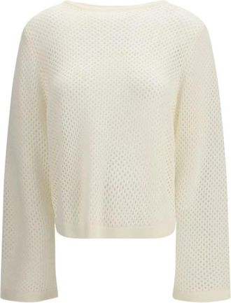 Allude Geperforeerde Bootneck Jumper - Dames - Ronde hals truien - Wit - M - Wol - Truien & Vesten