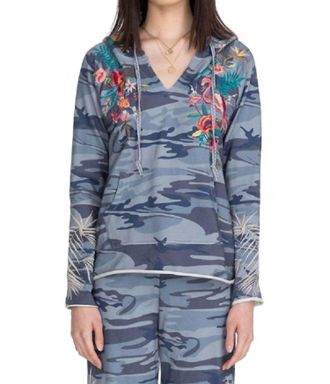 Johnny Was Nohea French Terry Raw Edge Hoodie In Indigo Camo