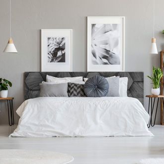 OEM Cabecero Cama Pvc Decorativo Econ&oacute;mico Madera Gris Oscura Abstrato Hexagono Varias Medidas (150 Cm X 60 Cm)