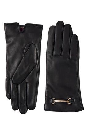 Bruno Magli Logo Buckle Leather Gloves in Black at Nordstrom Rack, Size Large