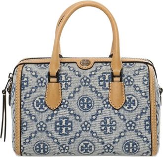 Tory Burch T Monogram Denim Petite Barrel Bag - Dames - Handtassen - Blauw - ONE Size - Denim - Tassen