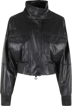 Marella Giacca in pelle di agnello con bottoni - Nero